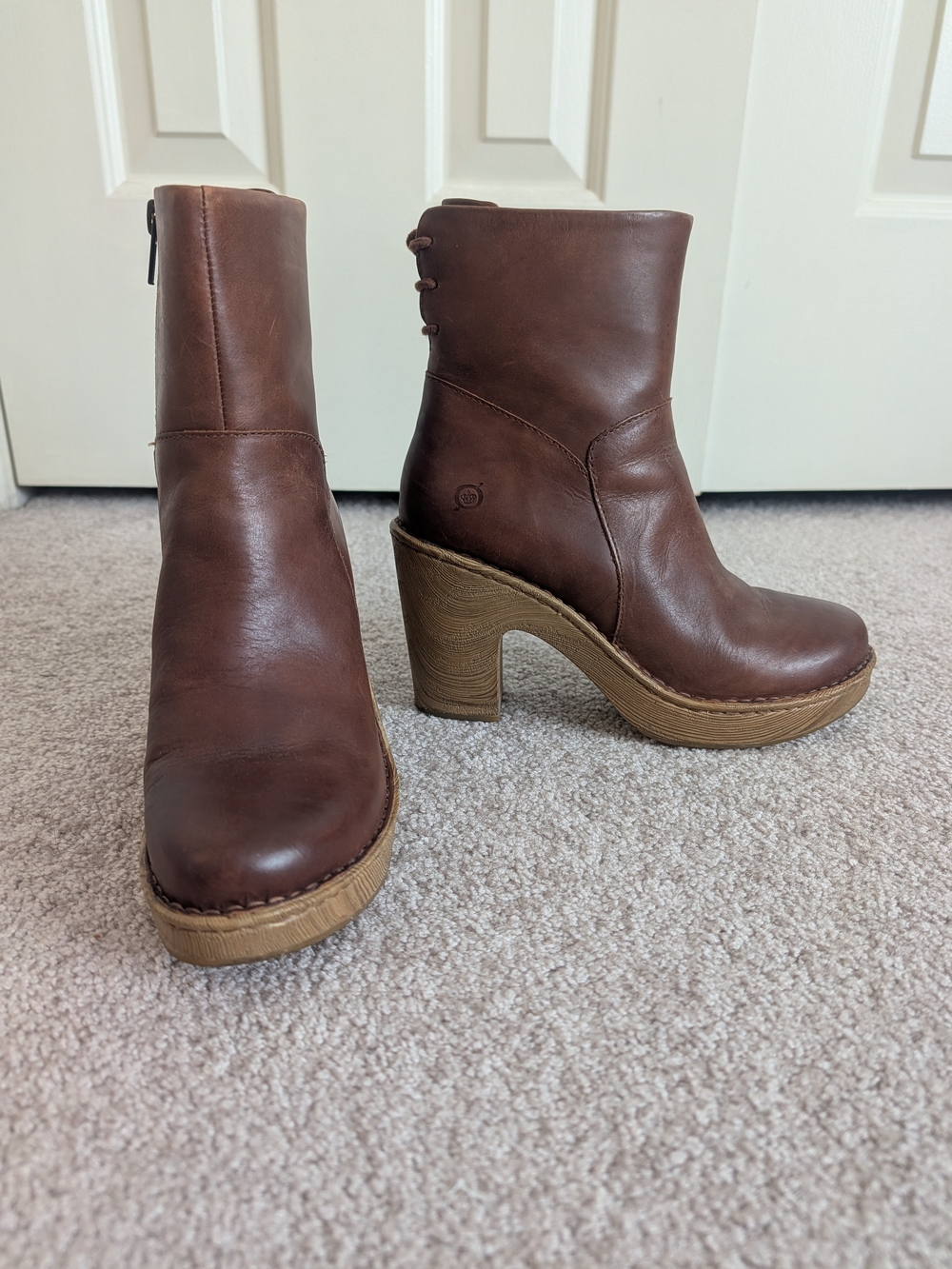 Women's Brown Leather Platform Heel Ankle Boots